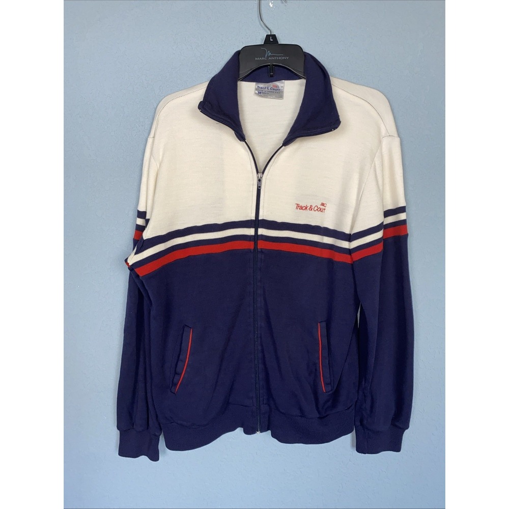 Vintage Track‎ & Court Tennis Jacket Men's Medium Full Zip Jacket 1970's Striped